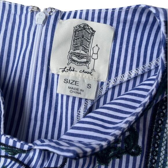 Lili's Closet Anthropologie Blue White Stripe Embroidered Cotton Dress - Small - Picture 6 of 11